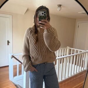 Free People Women's Oversized Tan Chunky Knit Sweater